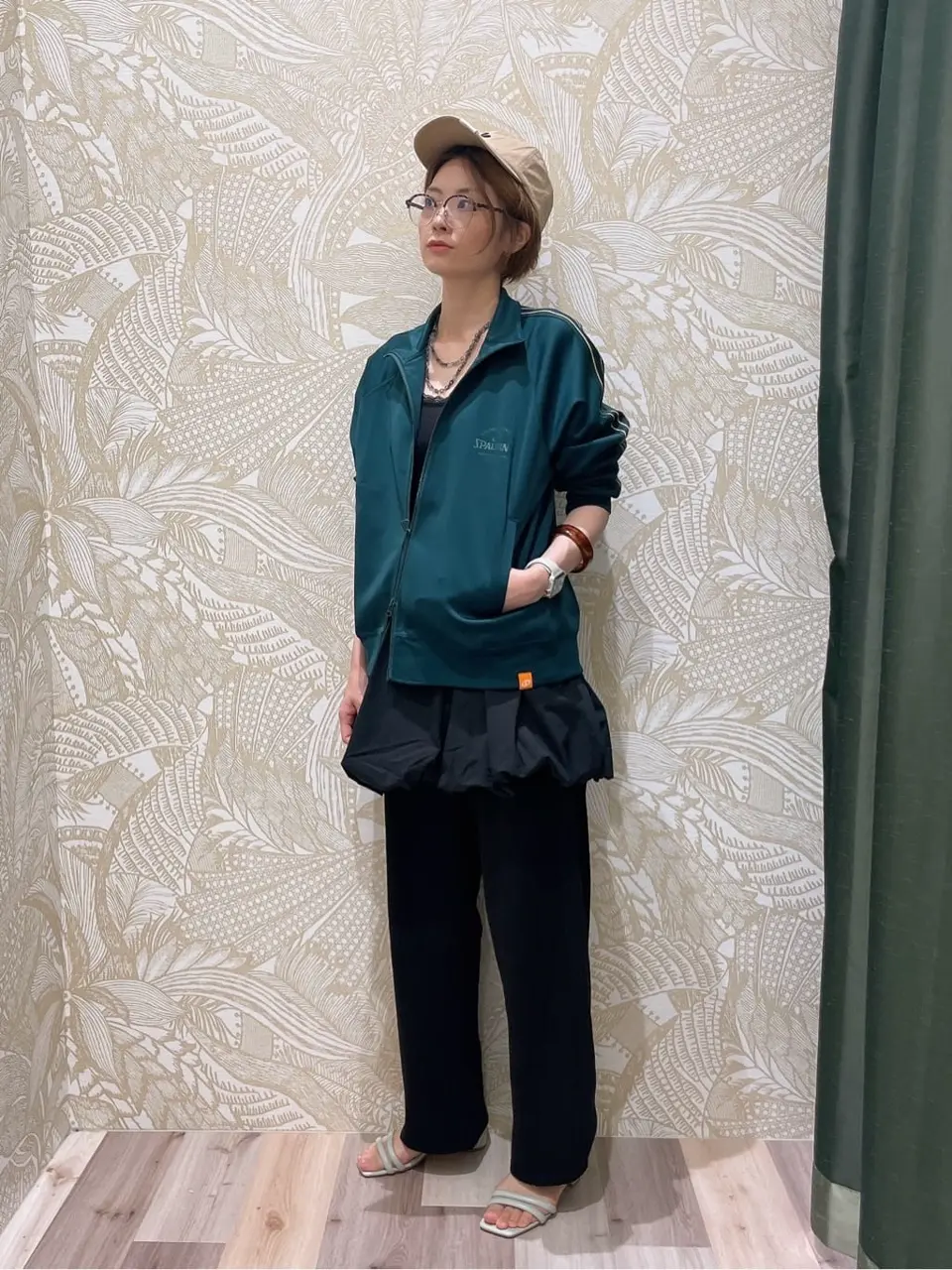 【美品】　SPALDING  TRACK ジャケット ジャージ　緑 80s SPALDING マルチカラー トラックジャケット ジャージ