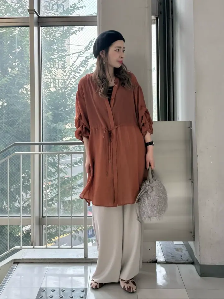 バンドカラー比翼タック袖チュニック/Green Parks（グリーン パークス