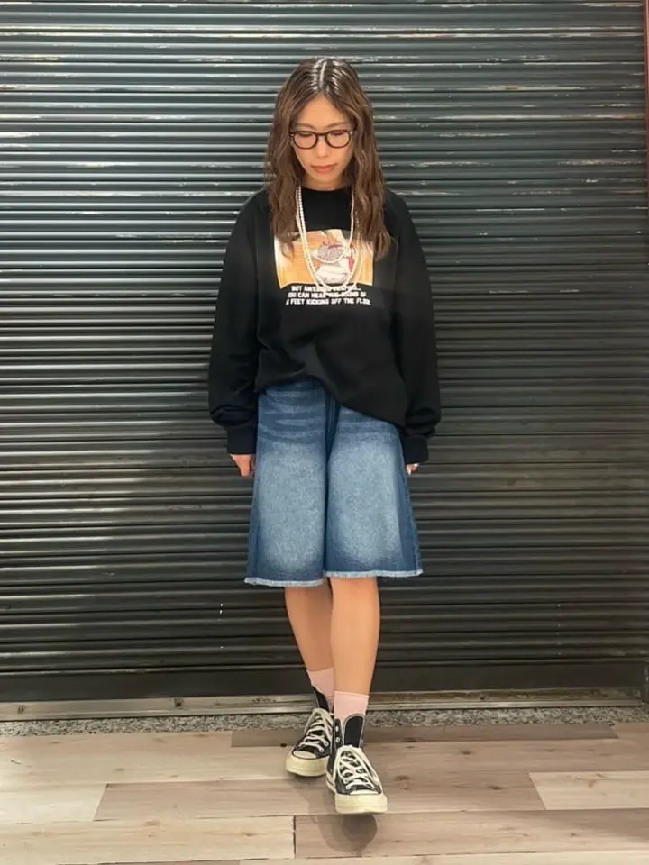 DOUBLE FLAGS ワイドデニムハーフパンツ/Green Parks（グリーン