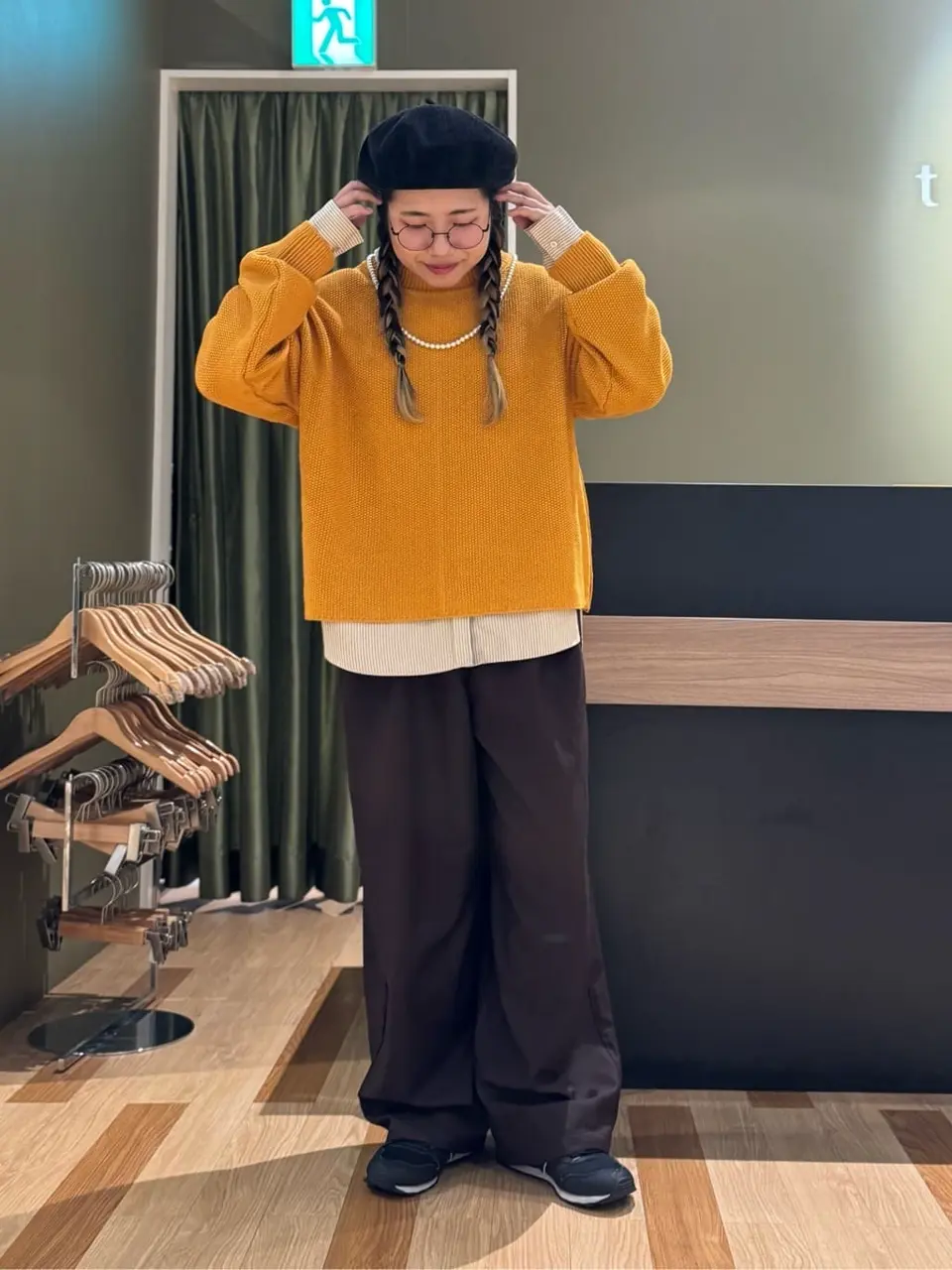 かのこ編モックネックニットプルオーバー/Green Parks（グリーン