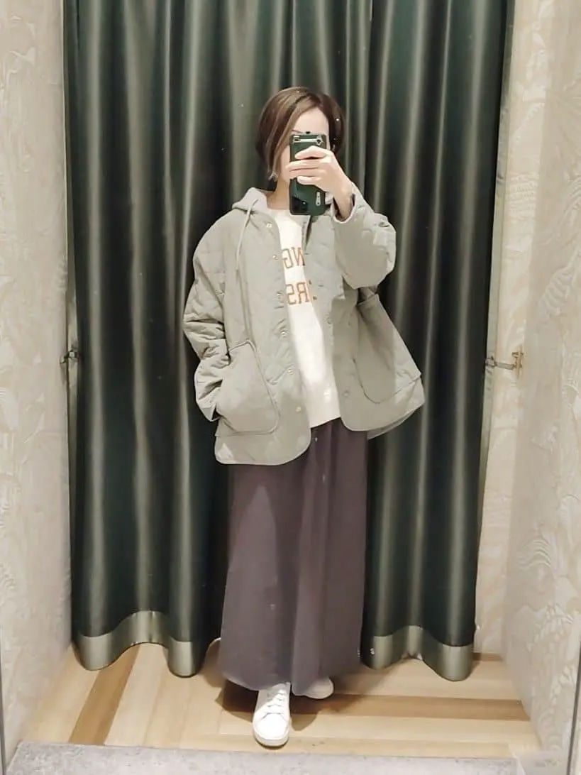 ドロストイージーウエスト裏毛Iラインスカート/Green Parks（グリーン