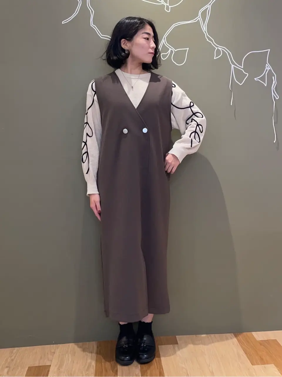 刺繍コードニットプルオーバー/Green Parks（グリーン パークス