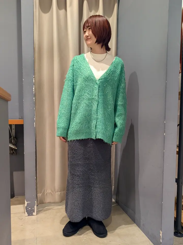 k1893 【キャバン】Lカーキ×ライトグリーン バイカラー カーディガ