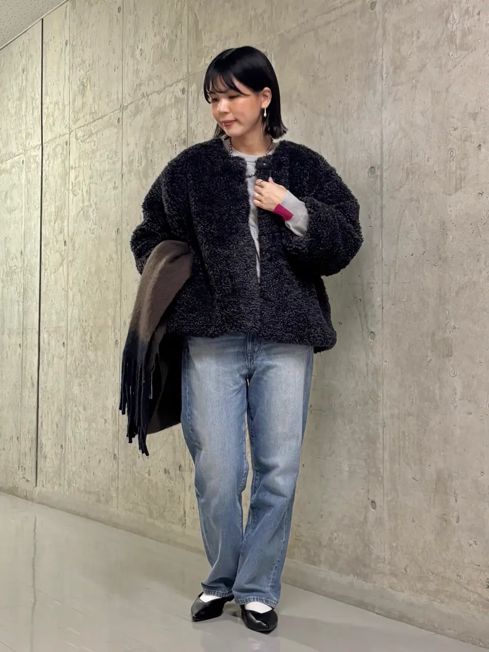 新品 LOUNIE♡定価4.2万 ノーカラー フェイクファー コート ブラック ノーカラーフェイクファーコート/AMERICAN HOLIC（アメリカンホリック