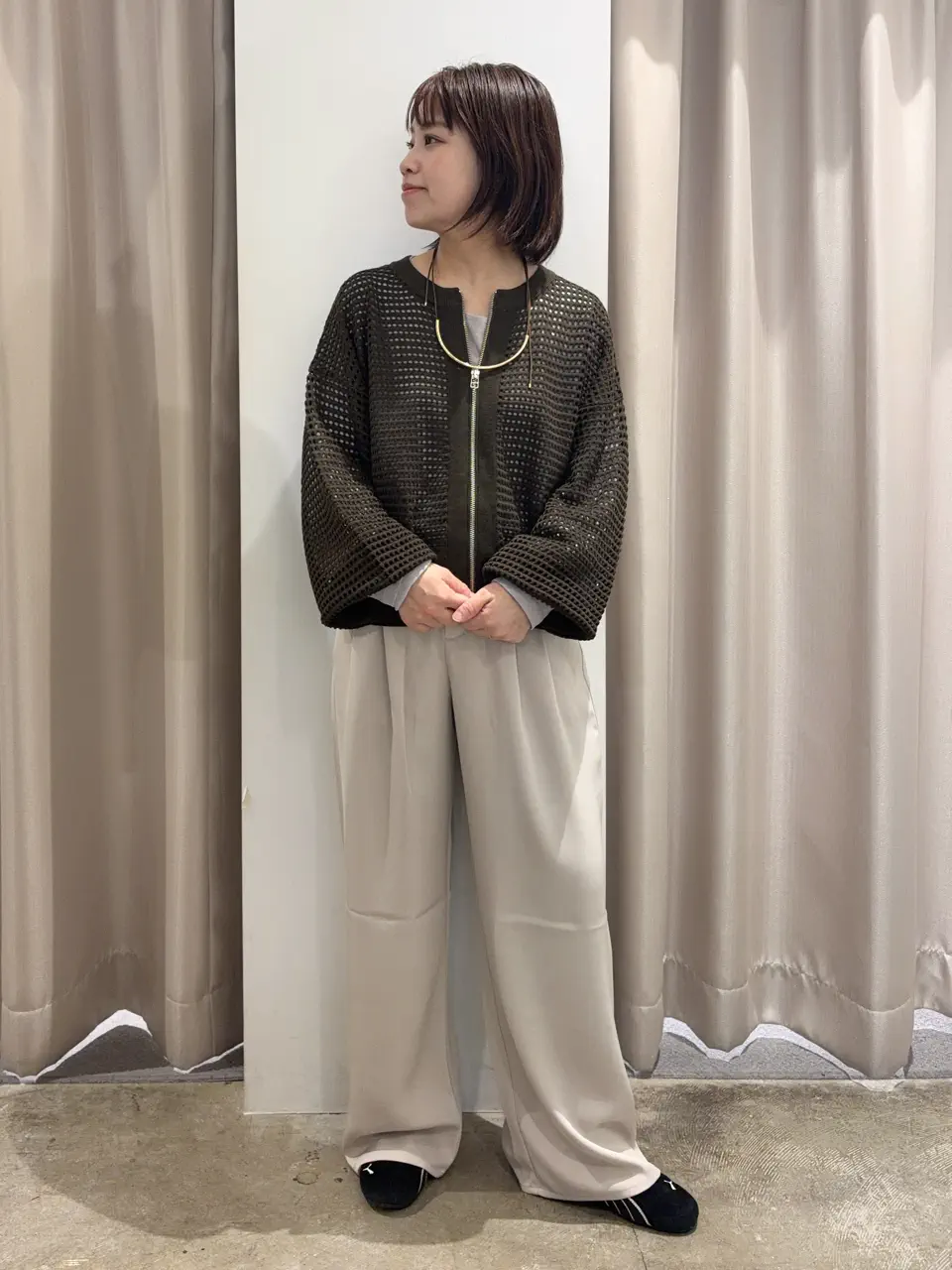 ジップアップメッシュニットカーディガン【WEB限定カラー有り