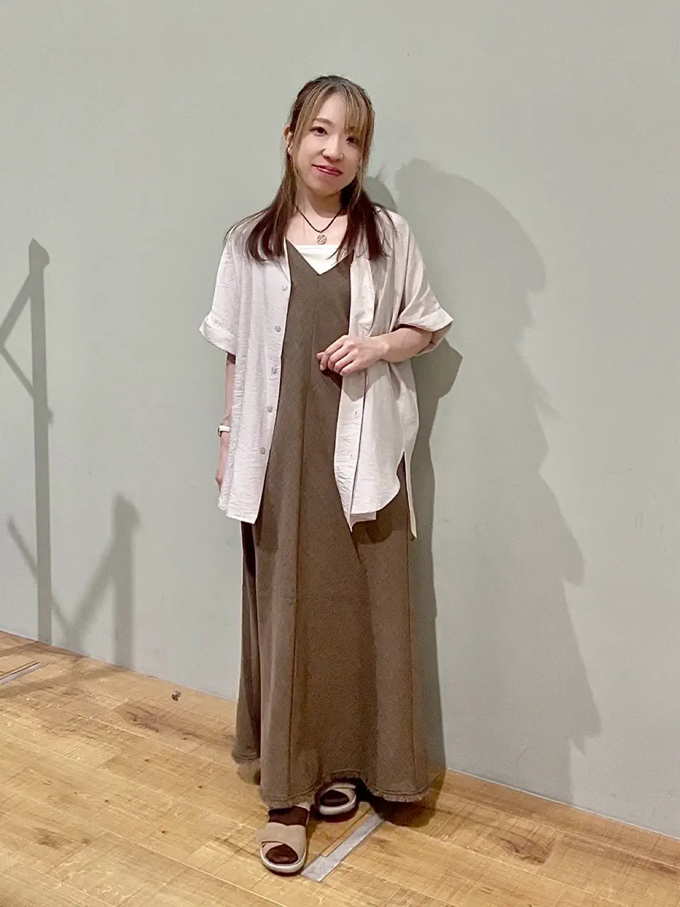 接触冷感・イージーケア】リネンライクフリンジキャミワンピース