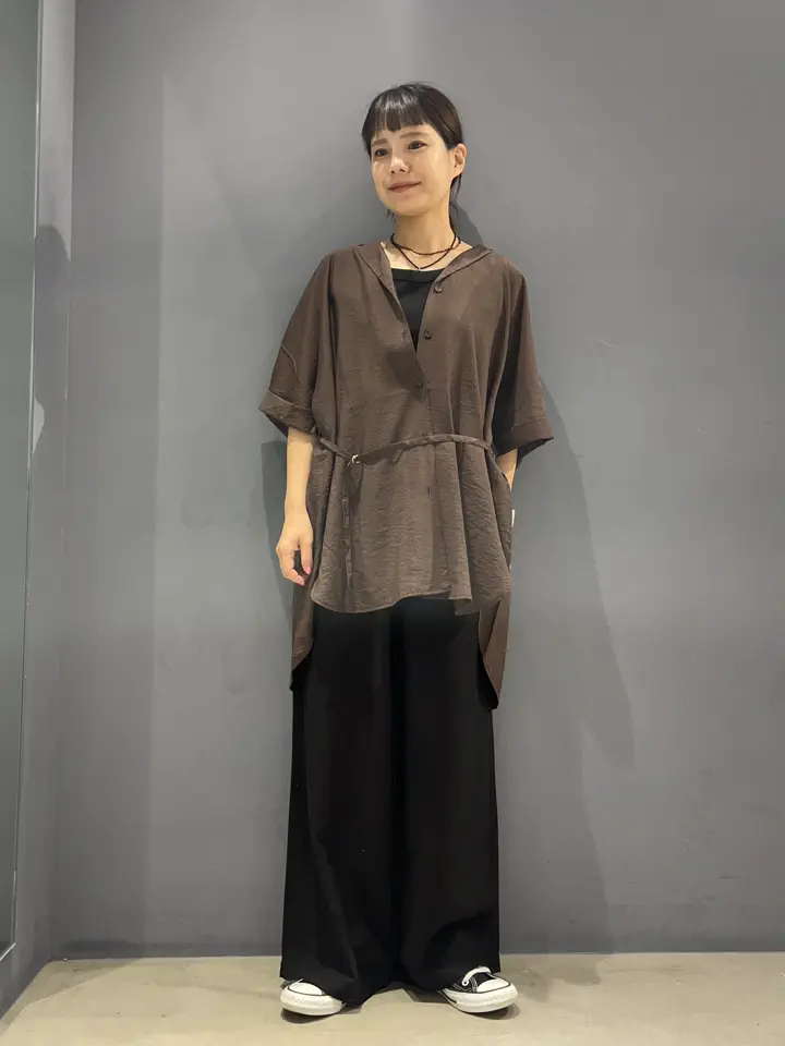 極美品❤️ブロカント コットンボイルフロンセシャツ ゆったり羽織り 幾何学柄 接触冷感・UVカット】ベルト付カイキンシャツ/AMERICAN HOLIC