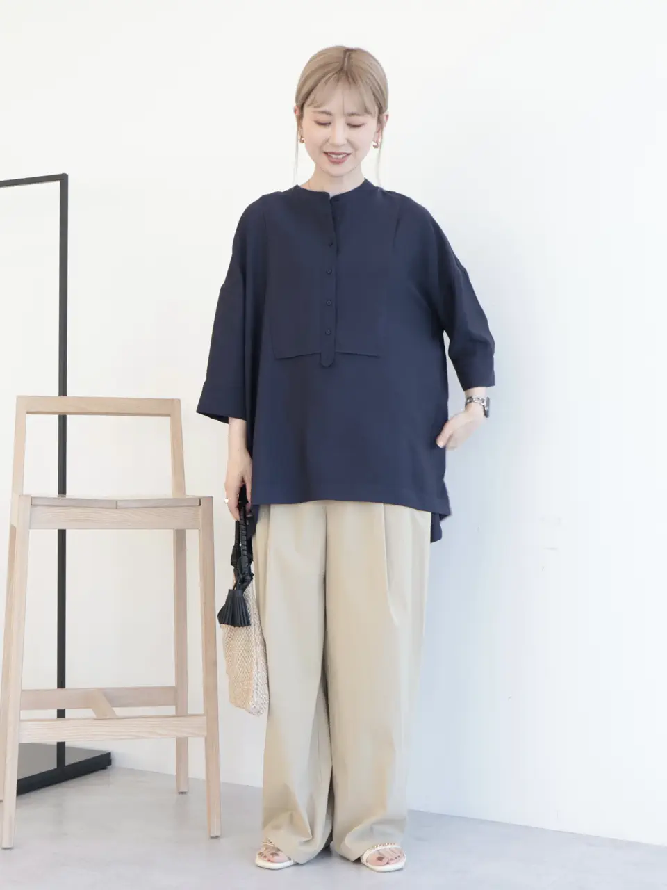WEB限定】接触冷感バンドカラーシャツチュニック/AMERICAN HOLIC