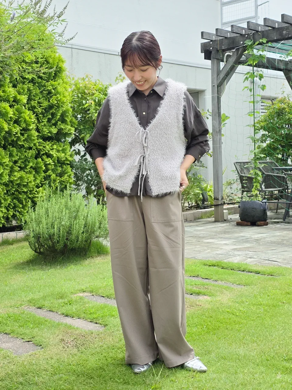 Heve♡リラックスパンツ36 アイボリー イージーケア・UVカット】ベイカーリラックスパンツ/AMERICAN HOLIC