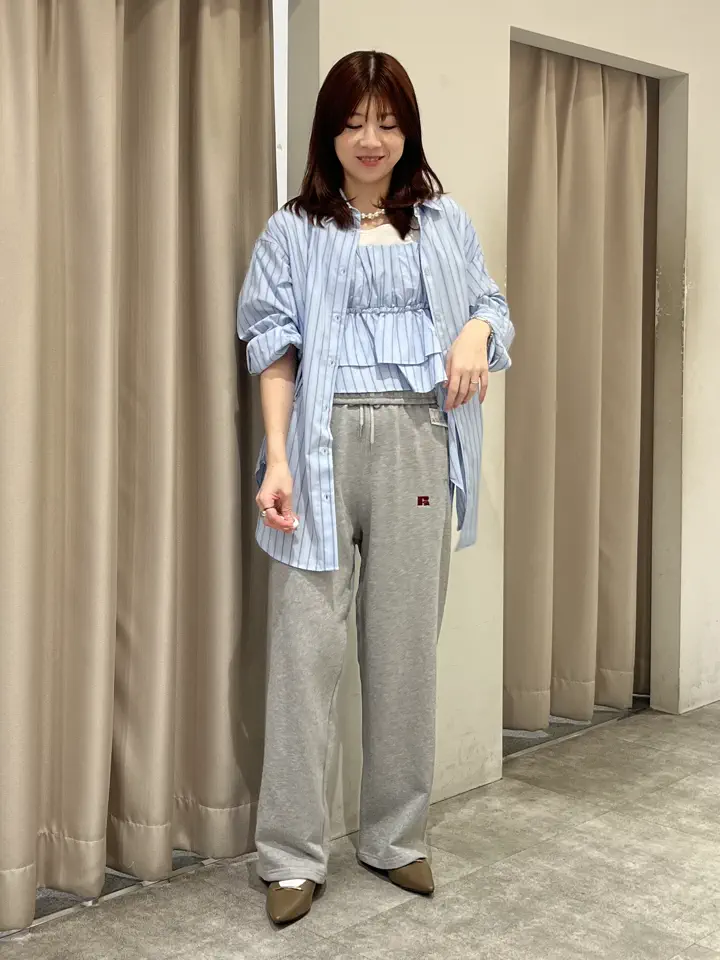 【25SS】未使用級♡モユル ストライプ柄 アシンメトリー切り替えビッグシャツ 2点セット・イージーケア】ビスチェ＋シャツ/AMERICAN HOLIC