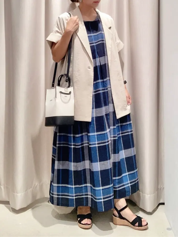 リネンブレンドチェックワンピース/AMERICAN HOLIC（アメリカン