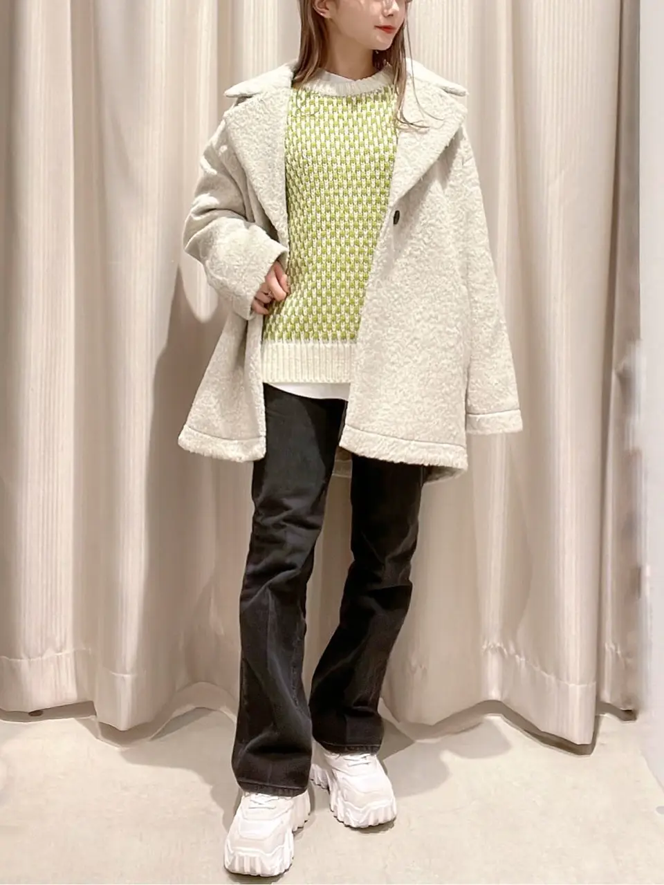 ローゲージポコポコ配色ニットプルオーバー/AMERICAN HOLIC