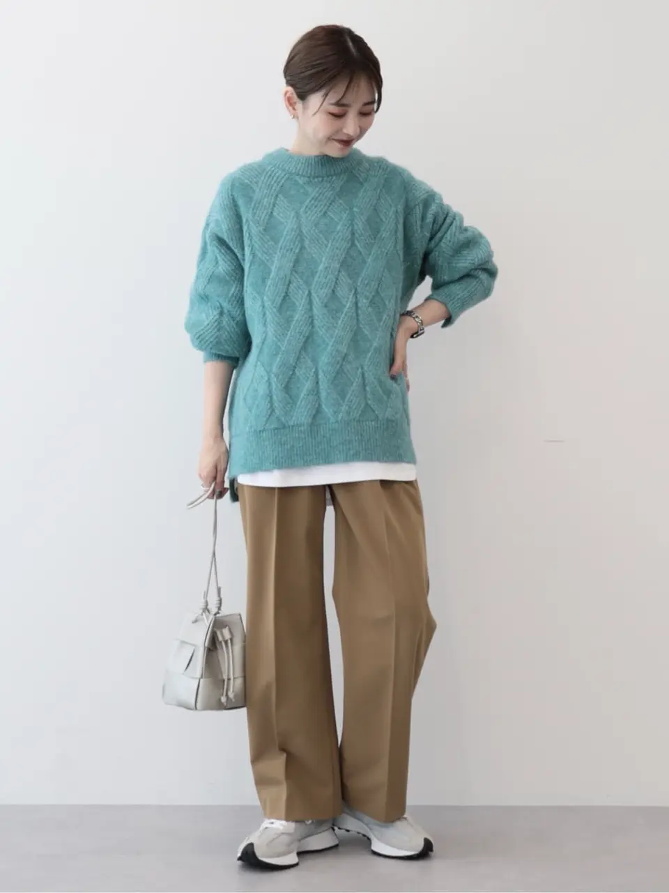 Mixヤーンモックネックケーブルニットプルオーバー/AMERICAN HOLIC