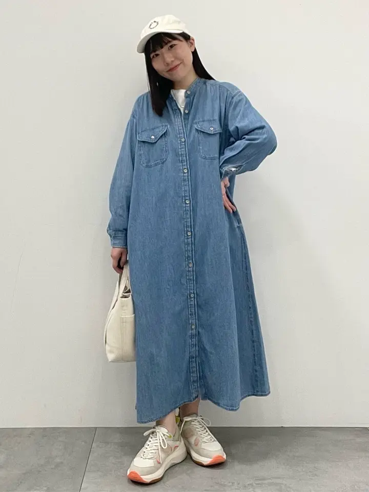 WEB限定・小柄女性向け】デニムWポケットAラインワンピース/AMERICAN