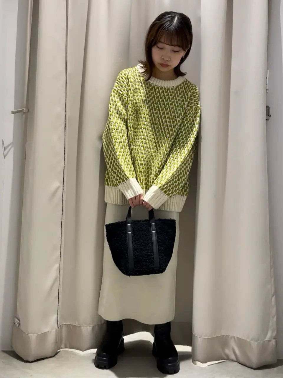 ローゲージポコポコ配色ニットプルオーバー/AMERICAN HOLIC