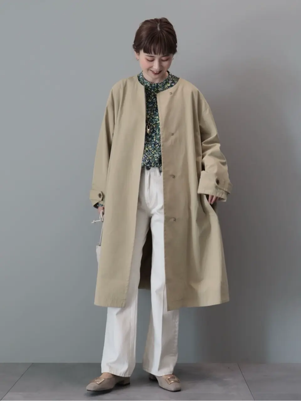 花粉防止ノーカラーフレアコート/AMERICAN HOLIC（アメリカンホリック