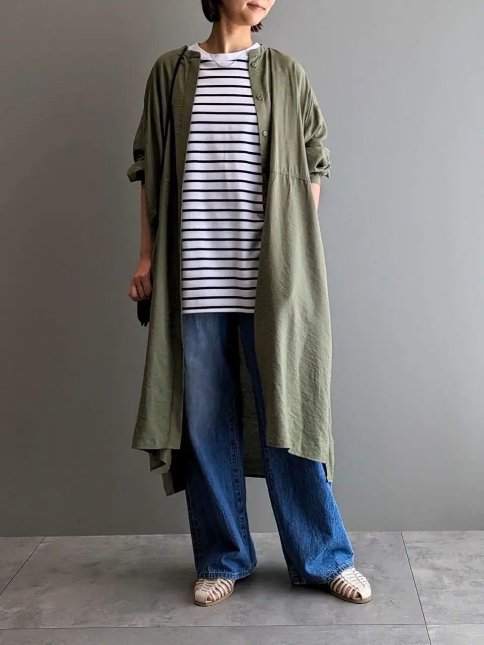 ≪USED≫接触冷感バンドカラー切替シャツワンピース/AMERICAN HOLIC