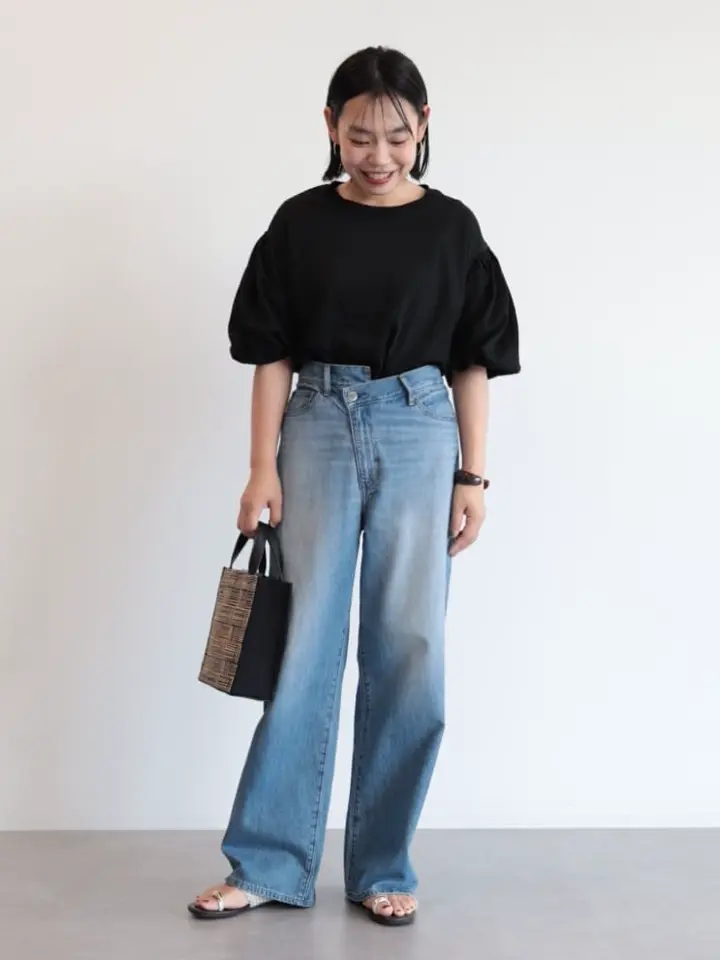 WEB限定】アシンメトリーデニムワイドパンツ【小柄女性向けサイズ有