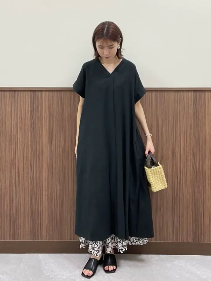 接触冷感Vネックリネンブレンドワンピース/AMERICAN HOLIC（アメリカン