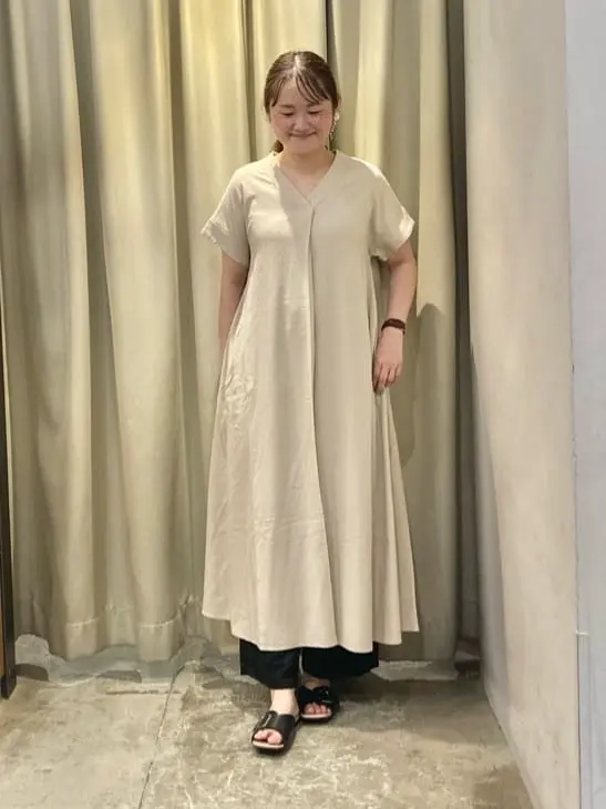 接触冷感Vネックリネンブレンドワンピース/AMERICAN HOLIC（アメリカン