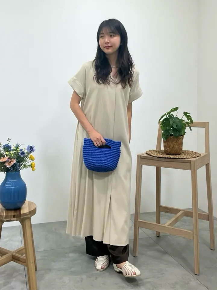 接触冷感Vネックリネンブレンドワンピース/AMERICAN HOLIC（アメリカン