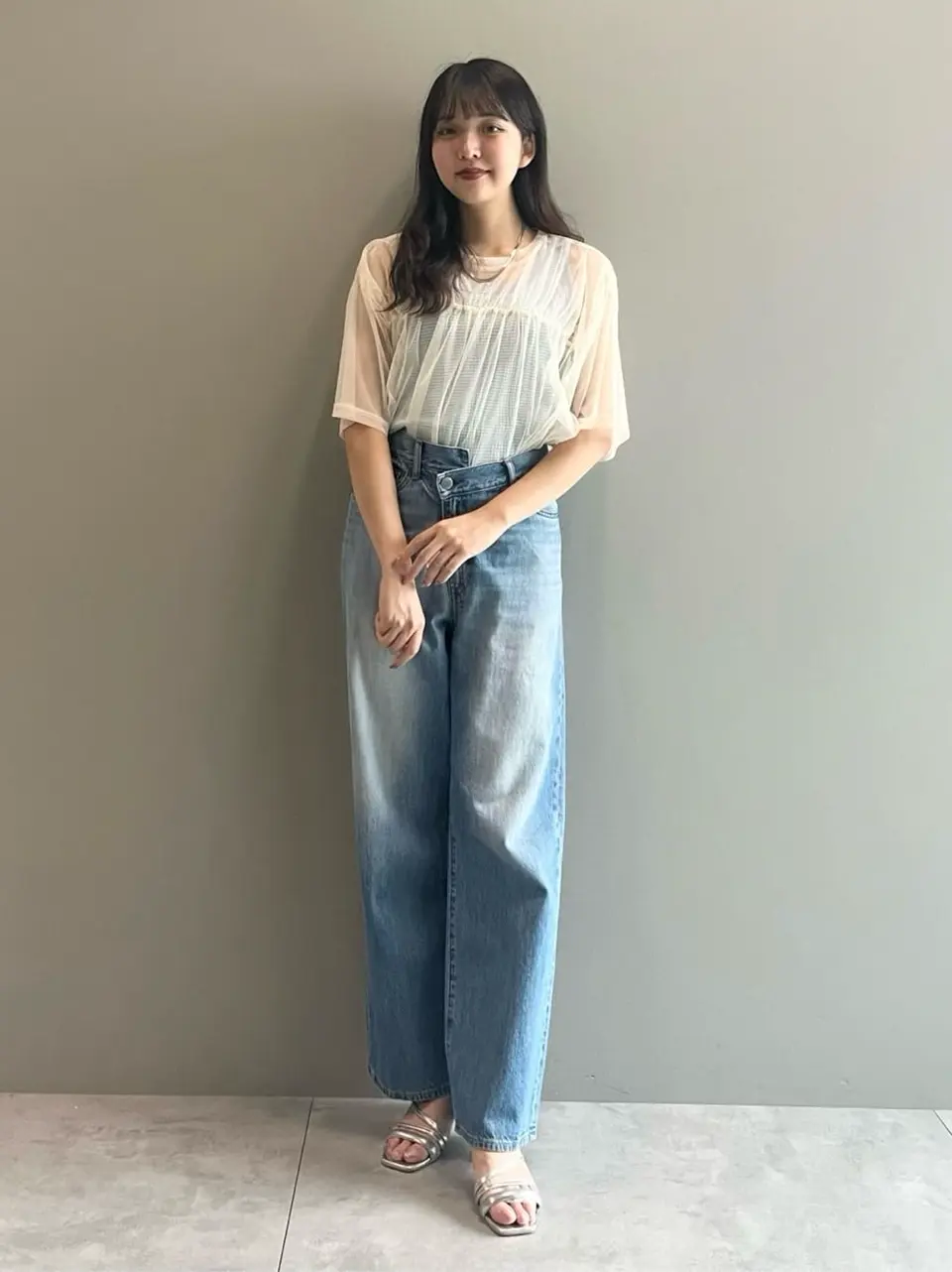 WEB限定】アシンメトリーデニムワイドパンツ【小柄女性向けサイズ有