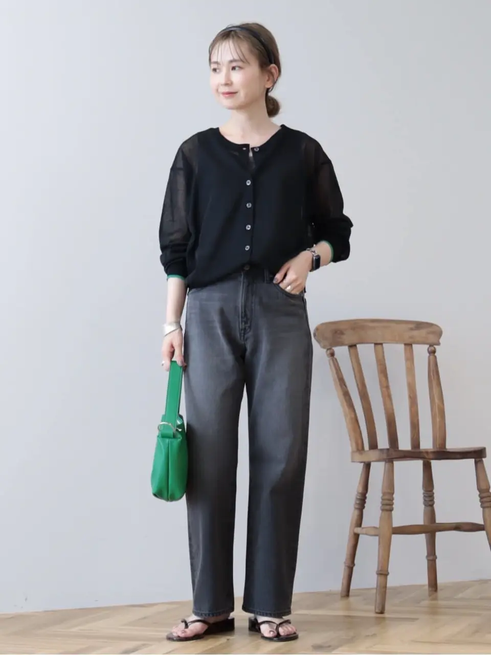 バイカラーシアーニットカーディガン/AMERICAN HOLIC（アメリカン