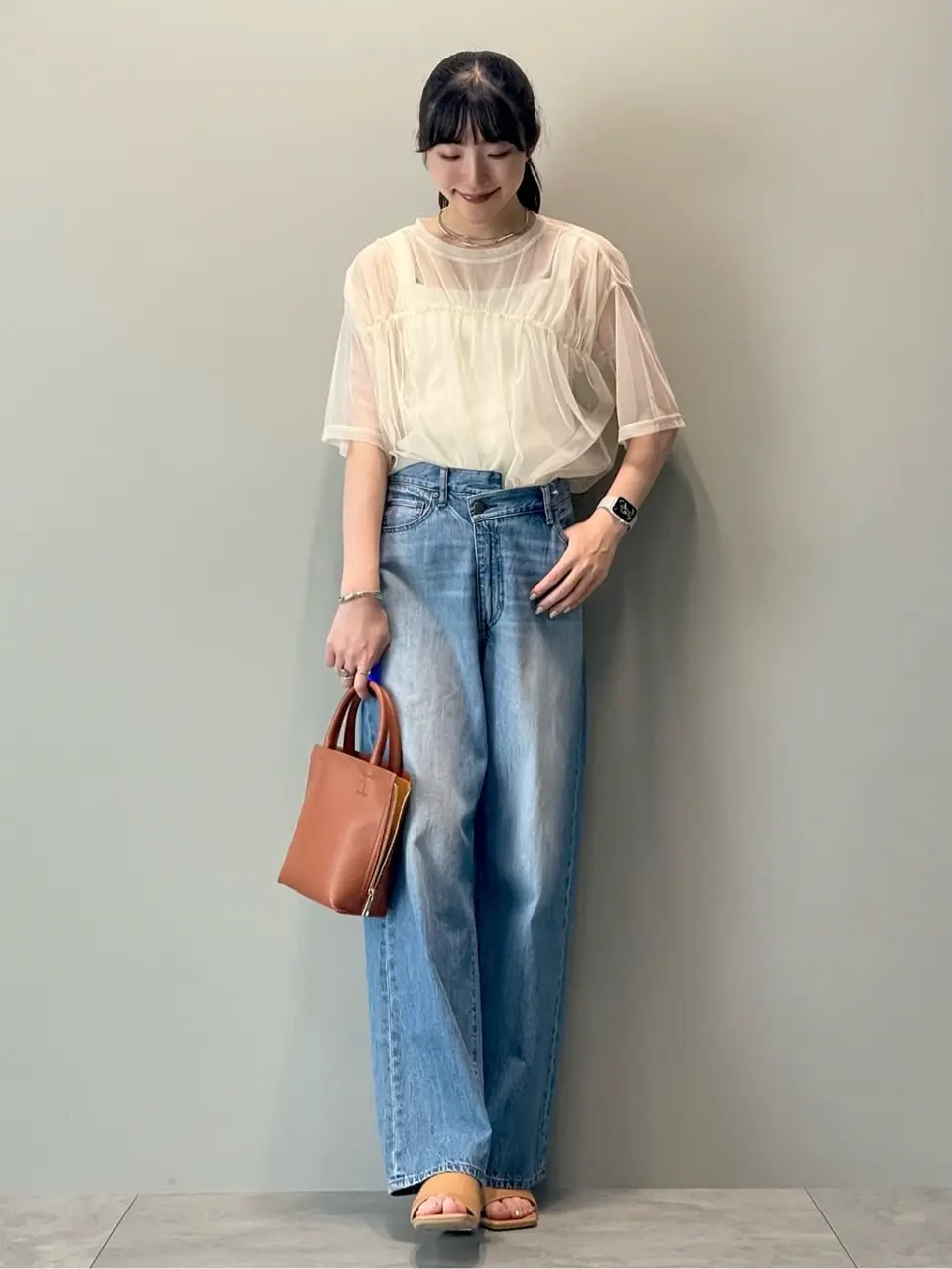 WEB限定】アシンメトリーデニムワイドパンツ【小柄女性向けサイズ有