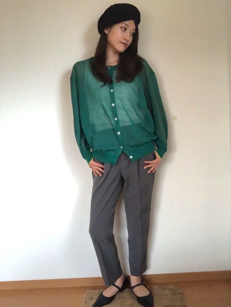 バイカラーシアーニットカーディガン/AMERICAN HOLIC（アメリカン