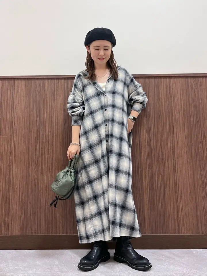 ≪USED≫バンドカラーチェックシャツワンピース/AMERICAN HOLIC