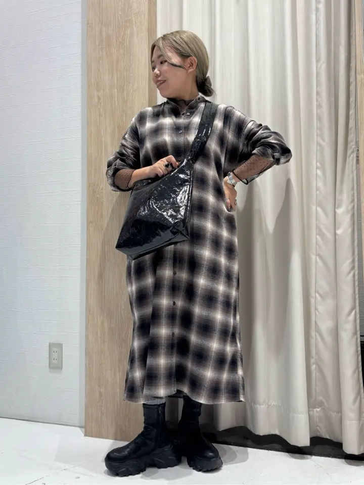 バンドカラーチェックシャツワンピース/AMERICAN HOLIC（アメリカン