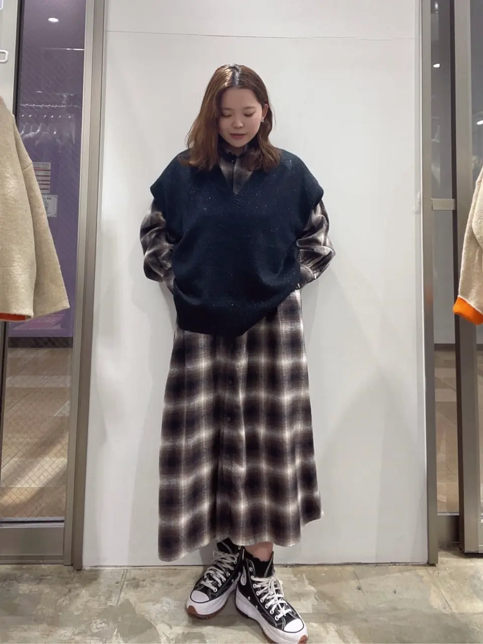 ≪USED≫バンドカラーチェックシャツワンピース/AMERICAN HOLIC