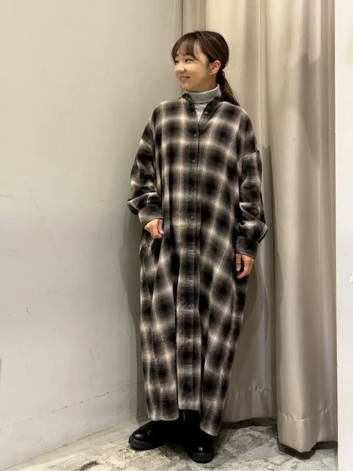 専用　ナチュラルランドリー　バンドカラーチェックシャツ　ohana ワンピース バンドカラーチェックシャツワンピース/AMERICAN HOLIC（アメリカン