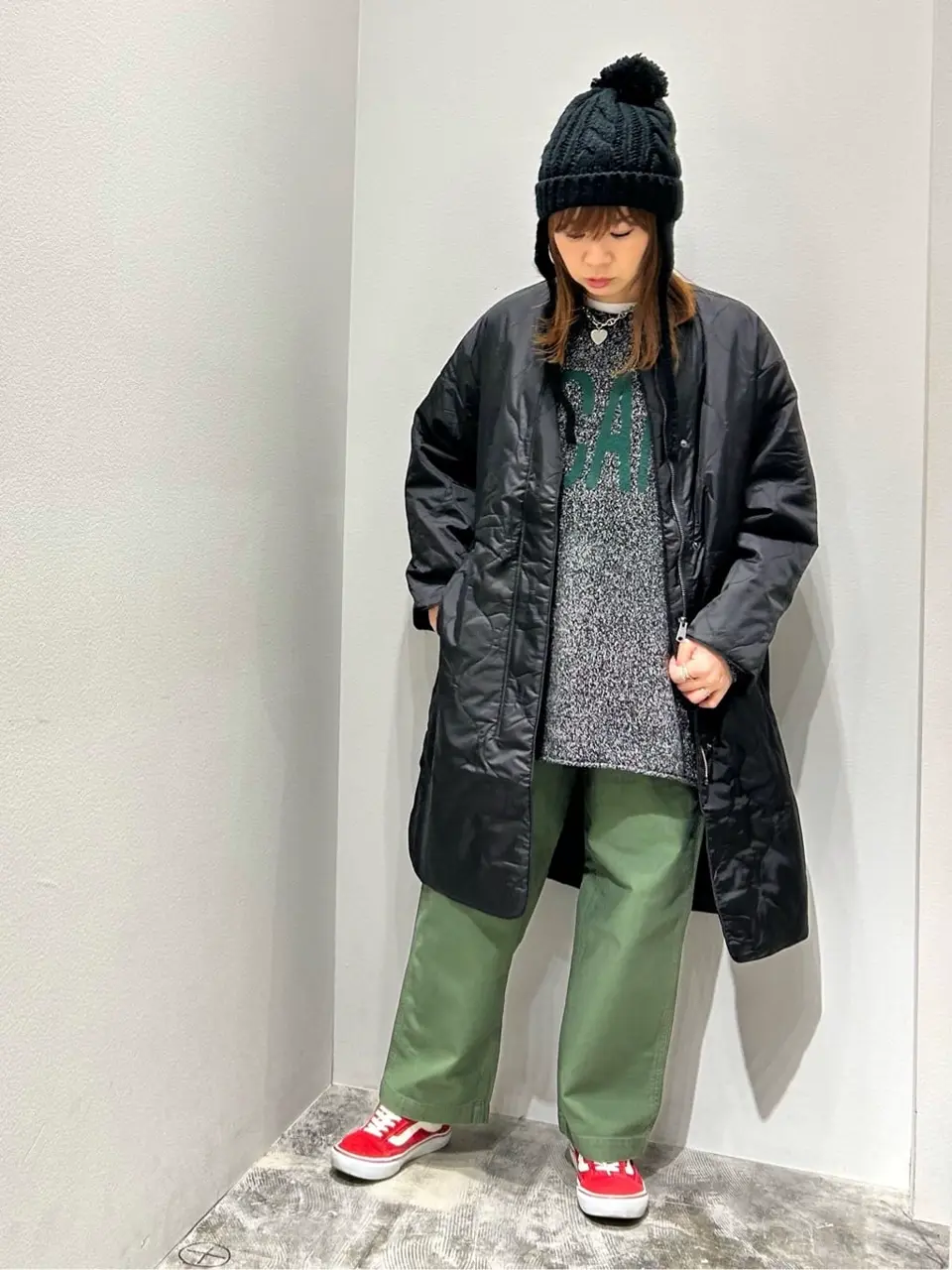 ≪USED≫軽ポカノーカラーキルティングロングコート/AMERICAN HOLIC