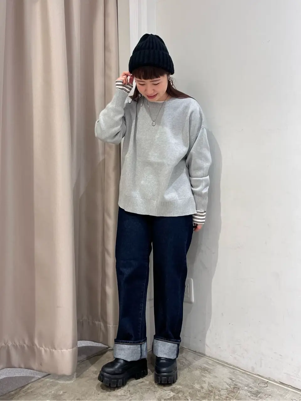 ショルダーギャザーワッフルプルオーバー/AMERICAN HOLIC