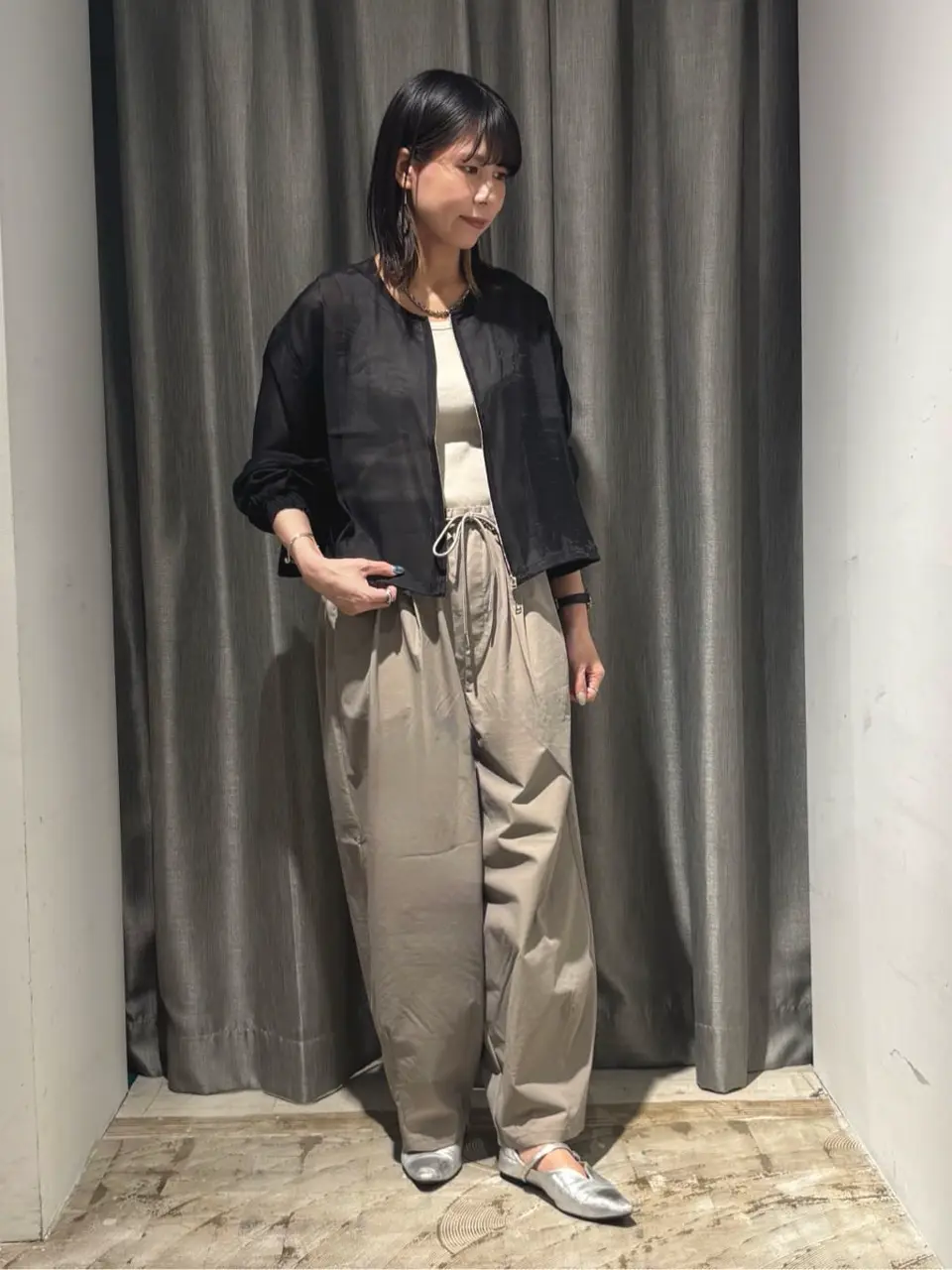 ≪USED≫ノーカラーシアーZIPブルゾン/AMERICAN HOLIC（アメリカン