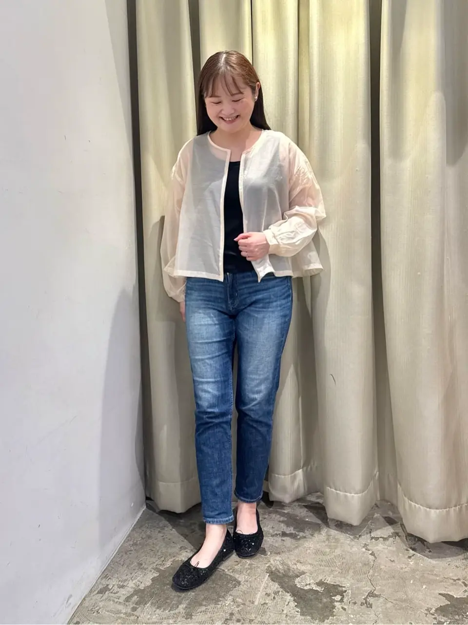 ≪USED≫ノーカラーシアーZIPブルゾン/AMERICAN HOLIC（アメリカン