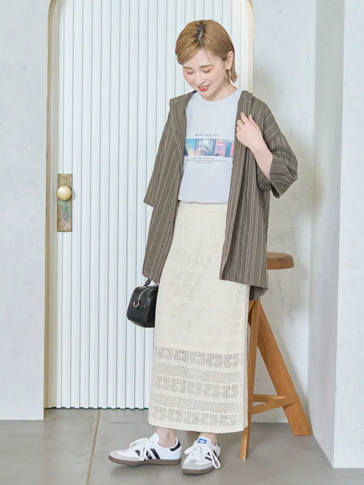 WEB限定】アシンメトリーストライプシャツ/AMERICAN HOLIC（アメリカン