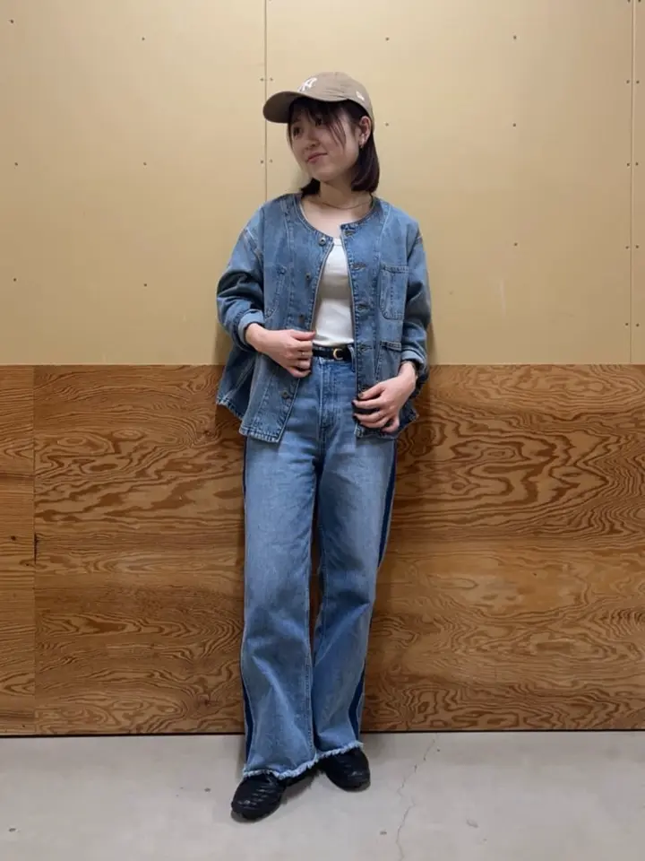 ノーカラーデニムカバーオール/AMERICAN HOLIC（アメリカンホリック