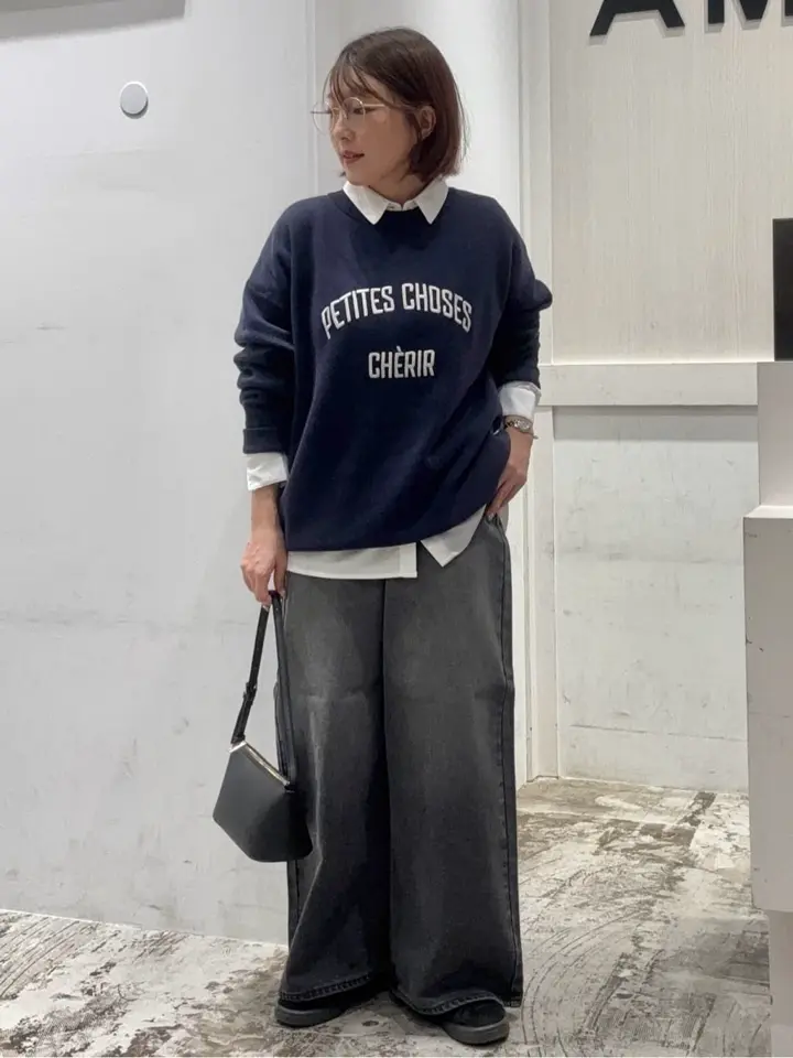 コットンブレンドスウェットライクロゴニットトップス/AMERICAN HOLIC