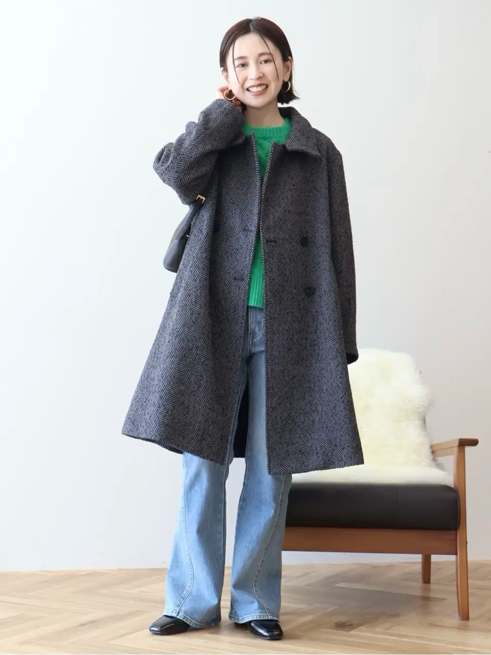 ヘリンボーンスタンドカラーコート/AMERICAN HOLIC（アメリカン