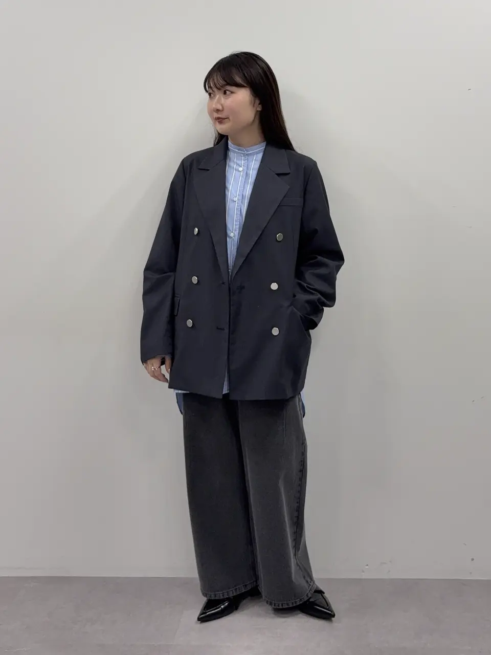 【新品タグ付き】BACCA ストライプギャバダブルテーラードジャケット　ネイビー ダブルテーラードジャケット/CRAFT STANDARD BOUTIQUE（クラフト