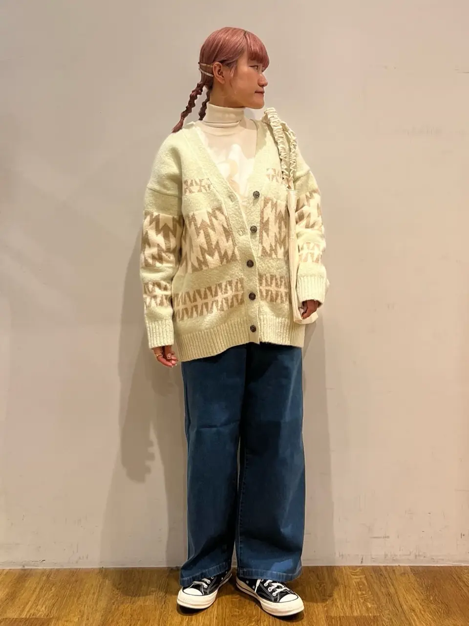 ② オルテガ柄 バンドニット フィッシャーマン アラン ニット 生成り 肉厚 LADY LIKE（レディライク） ニット セーター オルテガ柄ニットパーカー