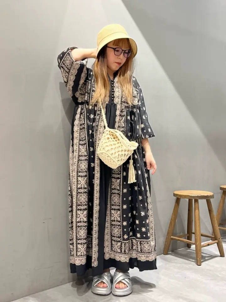 インド綿パネル柄ウエスト切り替えボリュームワンピース/CRAFT