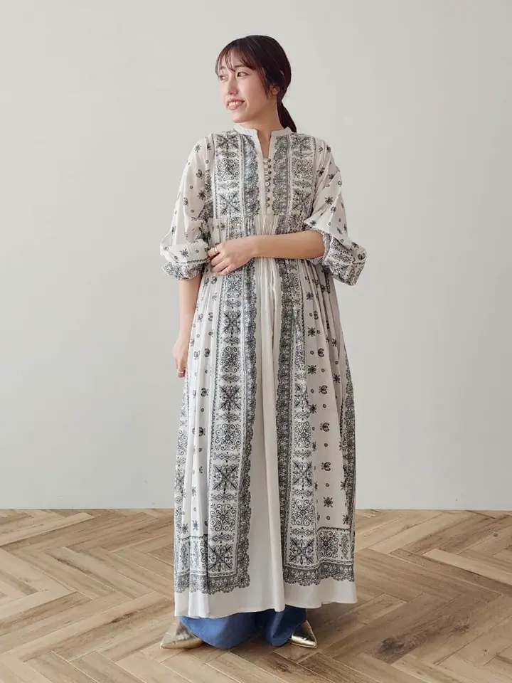 インド綿パネル柄ウエスト切り替えボリュームワンピース/CRAFT