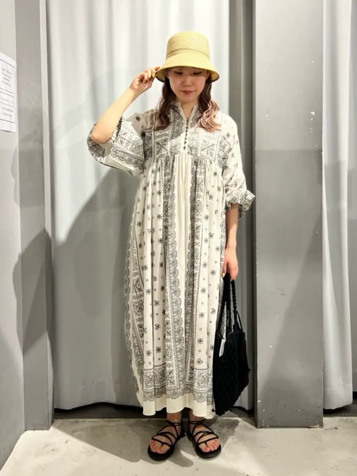 インド綿パネル柄ウエスト切り替えボリュームワンピース/CRAFT