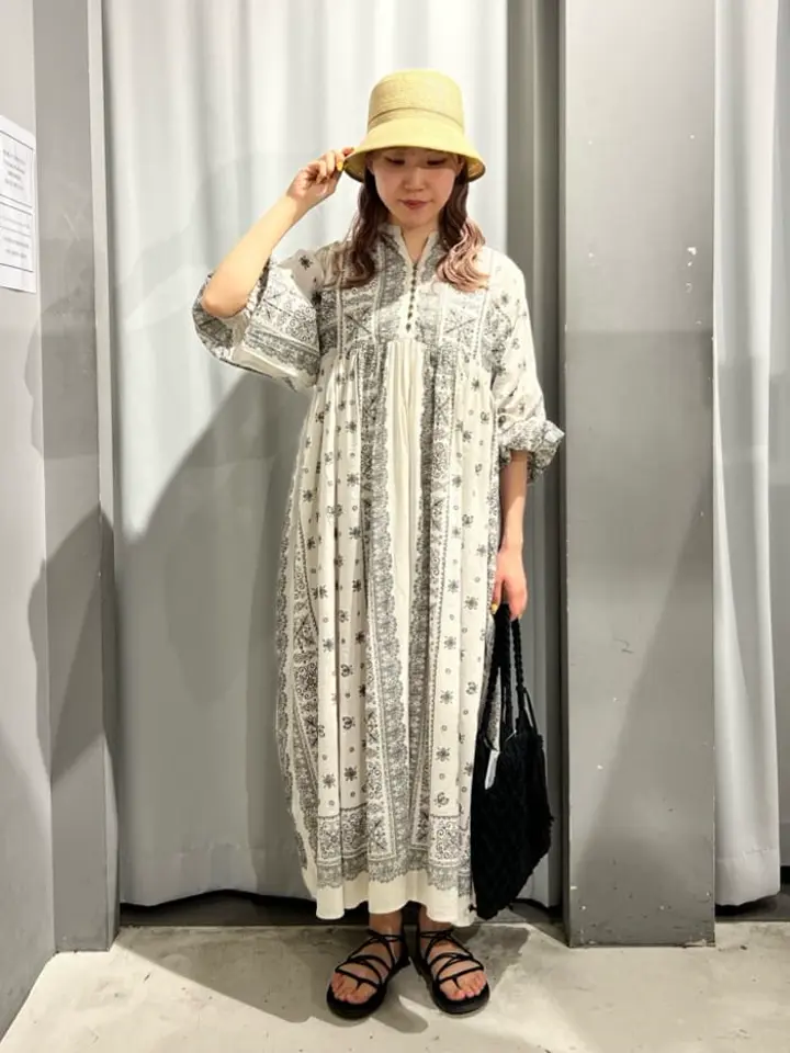 インド綿パネル柄ウエスト切り替えボリュームワンピース/CRAFT