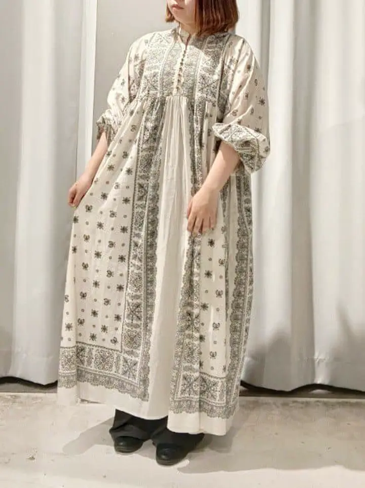 インド綿パネル柄ウエスト切り替えボリュームワンピース/CRAFT