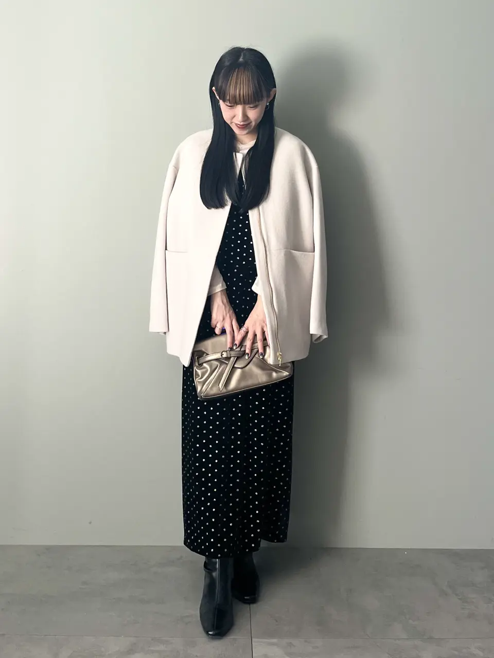 国産ウール使用】ノーカラーミドル丈ウールコート/YECCA VECCA