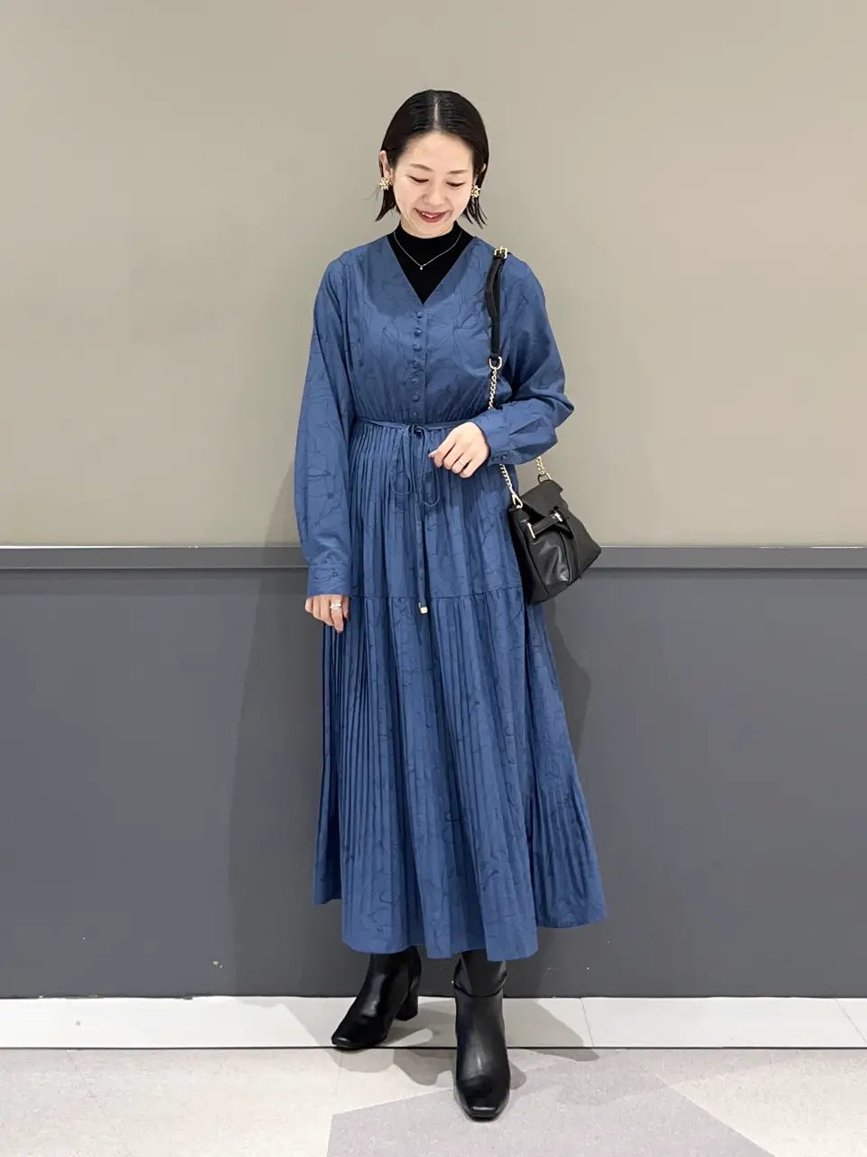 ラインボタニカル柄プリーツワンピース/YECCA VECCA（イェッカ